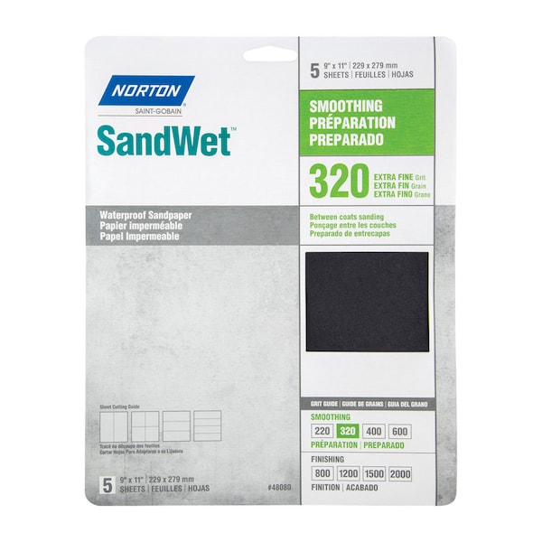 Norton Abrasives Norton SandWet 11 in. L X 9 in. W 320 Grit Aluminum Oxide Waterproof Sandpaper 5 pk 7660748080 - main